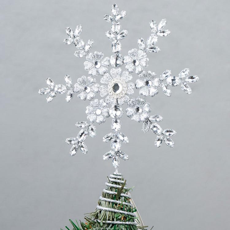 Верхушка на ёлку Снежинка из цветов Wire Jewel Flower Snowflake Topper Silver 23 cm