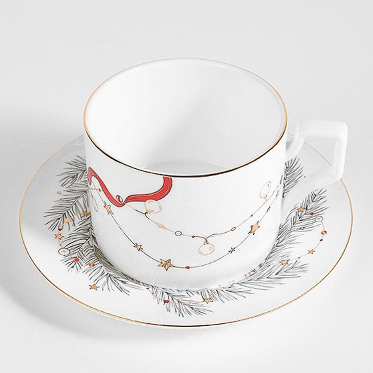 Чайная пара Новогодняя с ёлочным шаром на чашке New Year Balls Tea Cup And Saucer