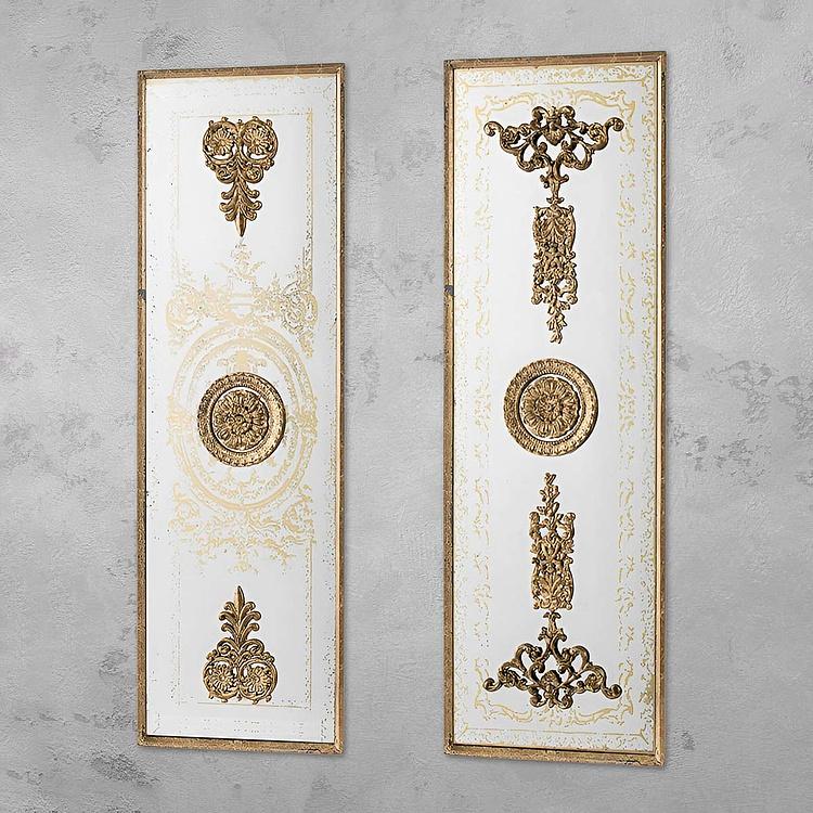 Набор из двух зеркальных декоративных панелей с золотистыми узорами в антикварном стиле Set Of 2 Mirror Wall Decor Gold