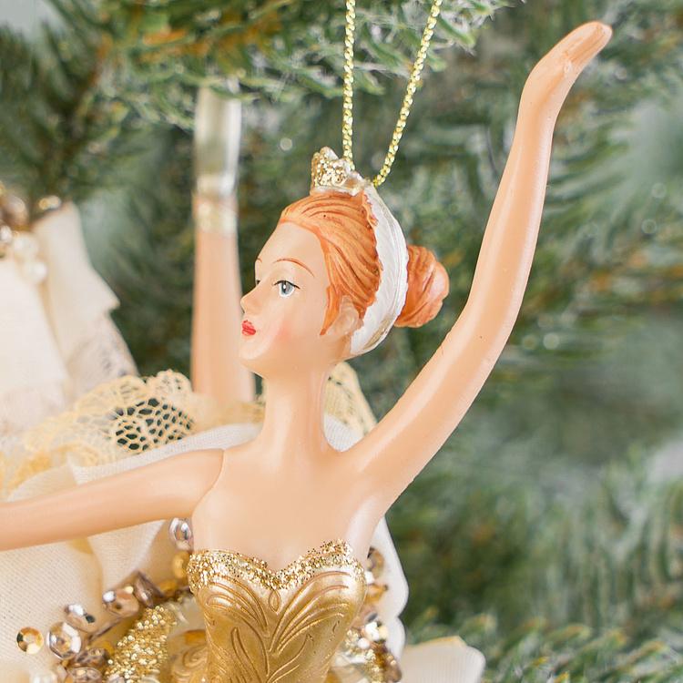 Набор из трёх ёлочных игрушек Балерины в платьях с жемчугом Set Of 3 Fabric Pearl Ballerinas White Gold 19 cm