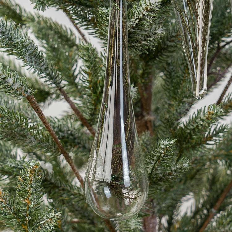 Набор из трёх ёлочных игрушек с пером павлина внутри Set Of 3 Glass Peacock Plume Icicle Drop 30 cm