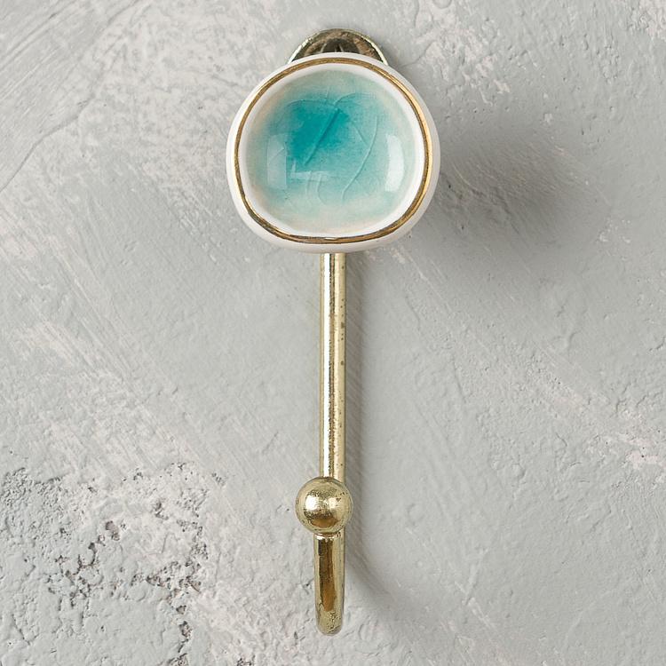 Золотистый крючок с бирюзовым кракелюром Blue Ceramic Hook Gold