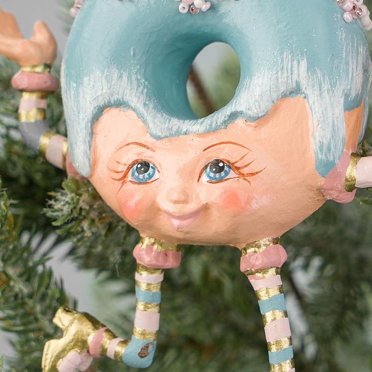 Набор из двух ёлочных игрушек Кролики-пончики Set Of 2 Candy Rabbit Donuts Blue Pink 14,5 cm