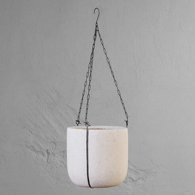 Подвесное серо-белое кашпо-чаша Эффектори Бетон, M Effectory Beton Hanging Bowl White Sand Medium