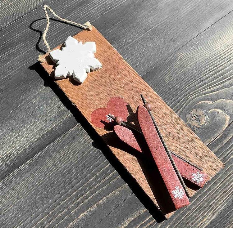 Новогодняя подвеска с лыжами и снежинками Wall Decoration Wooden With Skis And Snowflakes 24 cm