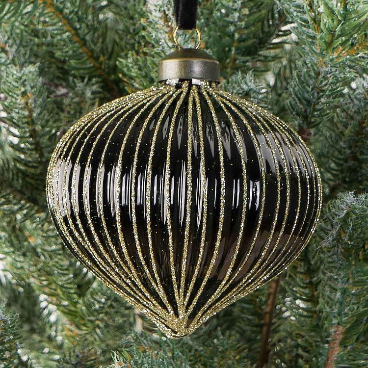 Ёлочная игрушка в виде чёрной многогранной луковицы Polygonal Bulb Ball Black 8 cm