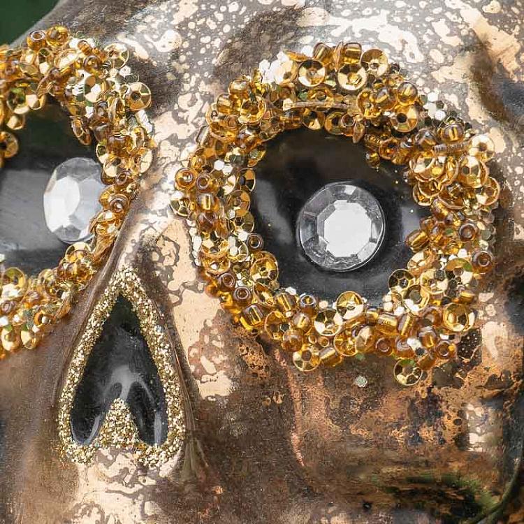 Ёлочная игрушка Золотой череп Glass Antique Jewel Skull Gold/Black 11 cm