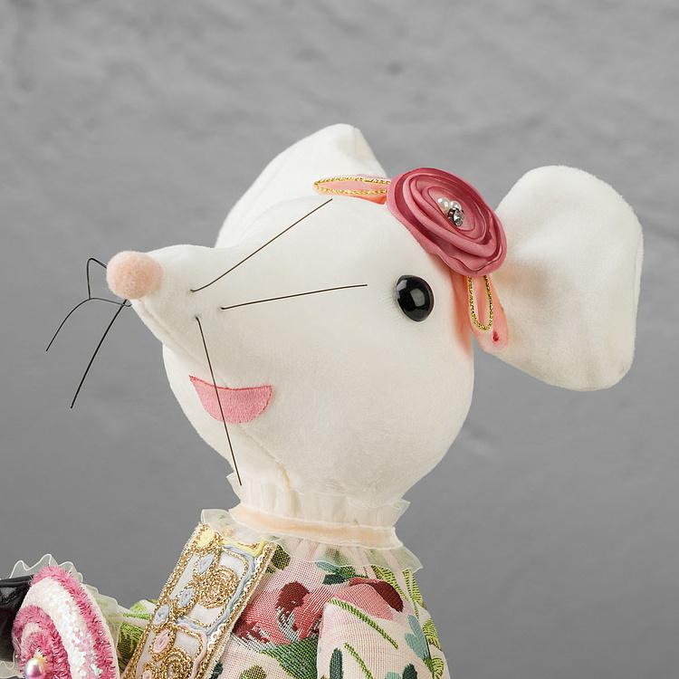 Статуэтка Белая мышка в платье с цветочным узором Floral White Mouse With Dress