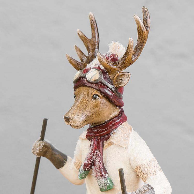 Новогодняя фигурка Олень на лыжах Skiing Deer Cream Burgundy 28,5 cm