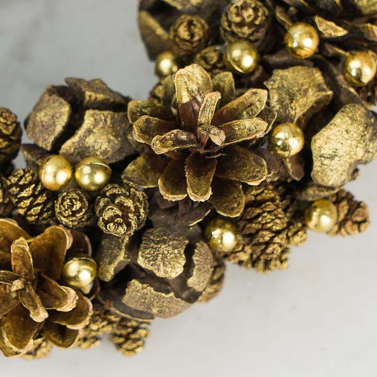 Новогодний золотистый венок с шишками Wreath With Pinecones 20 cm