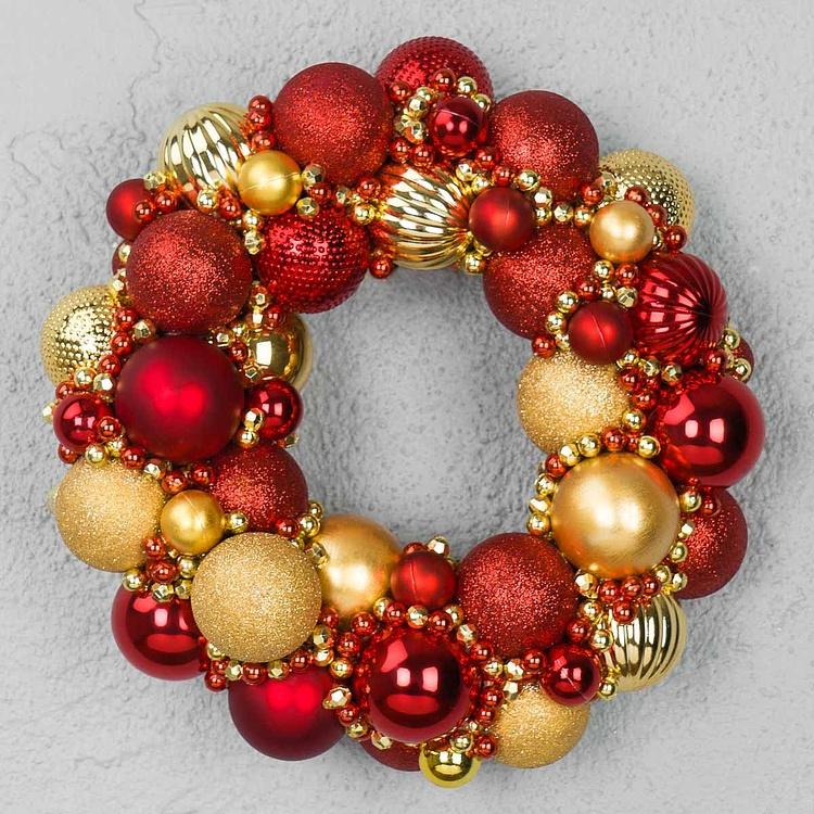 Новогодний венок с красными и золотыми шарами Wreath With Balls 27,5 cm