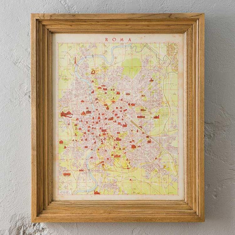 Картина-принт Карта Рима, рама из высветленного дуба Classic Map Rome, Weathered Oak