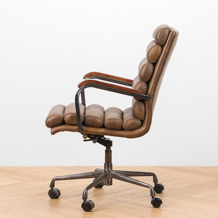 Рабочее кресло Турин, красно-коричневые подлокотники Ufficio Torino Armchair, Red Brown Wood D