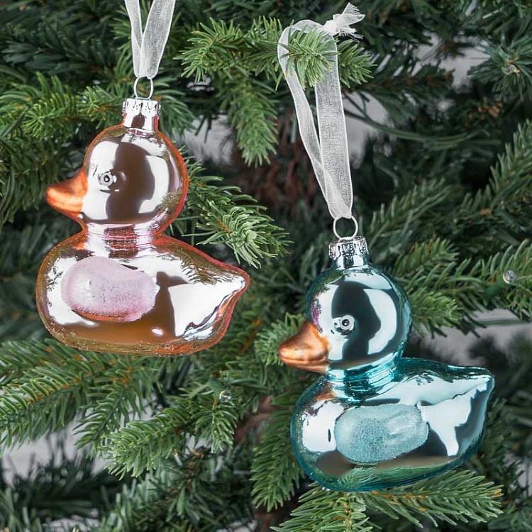 Набор из двух ёлочных игрушек Уточки розовая и голубая Set Of 2 Ducks Pink And Blue 11 cm