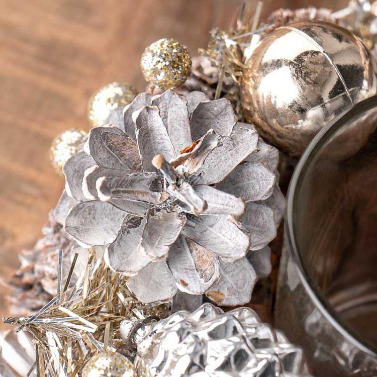 Подсвечник с шишками Glass Pinecone Votive Holder Silver/Brown