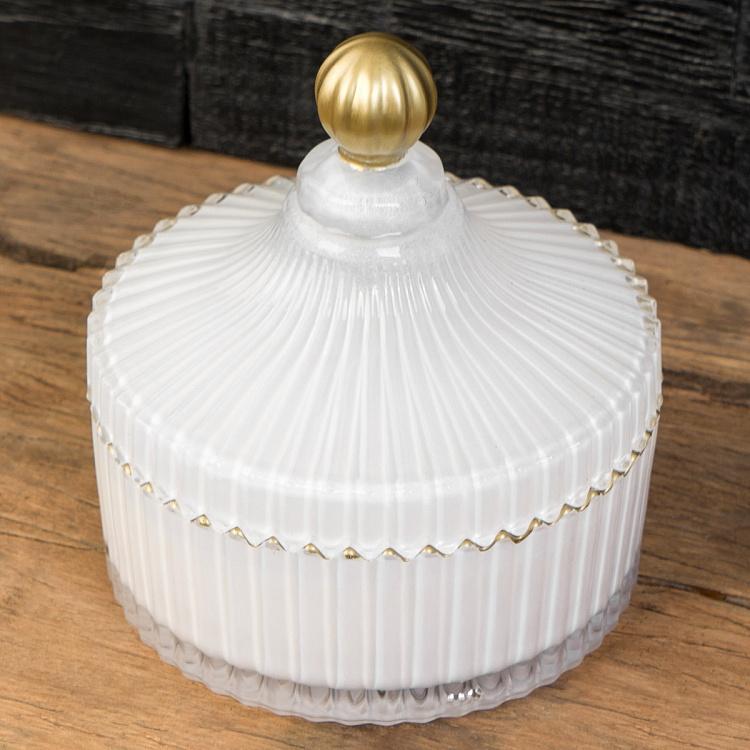 Аромасвеча в белом рифлёном стакане Шёлковый цветок, L Aroma Candle In White Striped Glass Silk Flower Large
