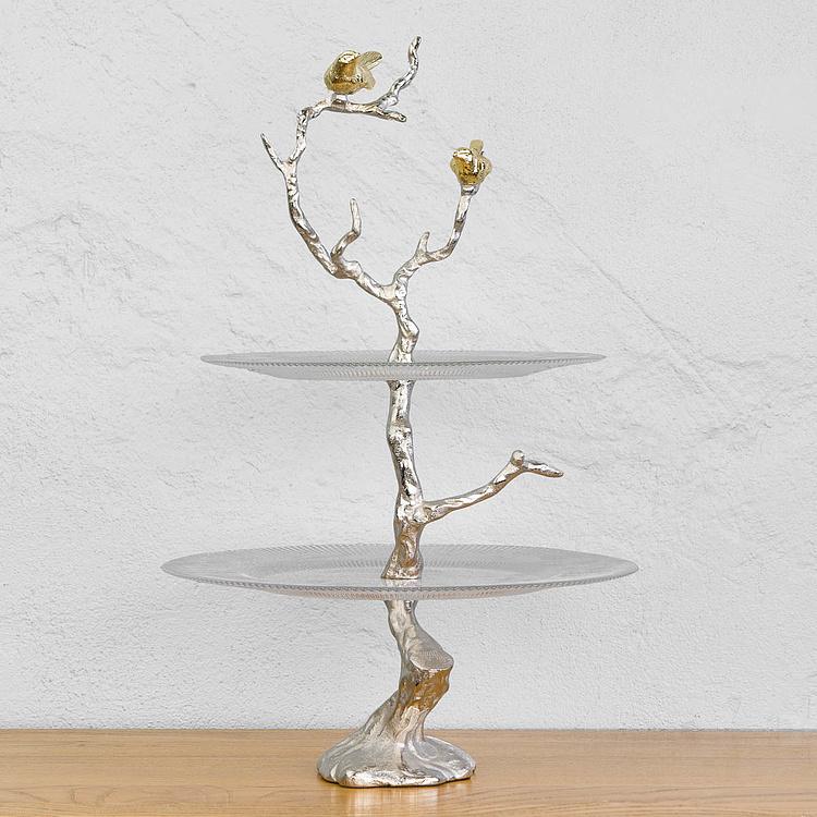Двухуровневая сервировочная подставка с птицами Atelier 2 Tier Plates Clear