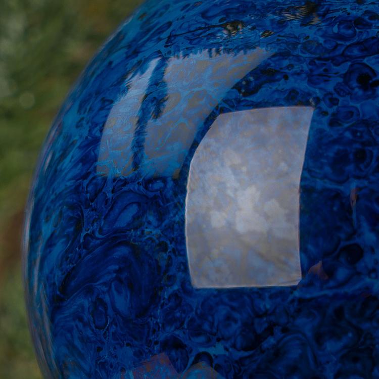 Ёлочная игрушка Синий шар с металлической верхушкой Metal Base Ball Aged Blue 10 cm