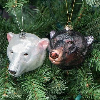 Set Of 2 Glass Bear Heads Black/White 10 cm