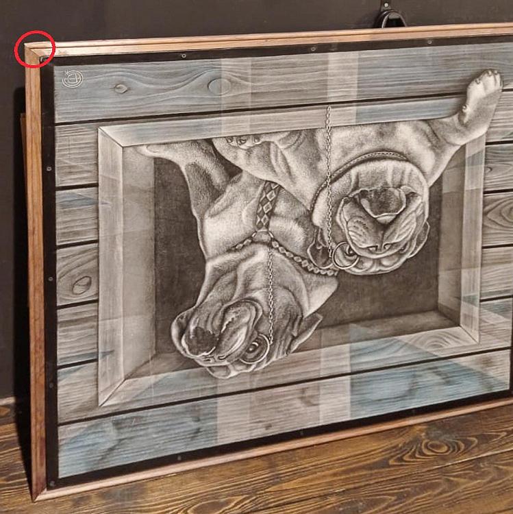 Картина на коже Два бульдога дисконт 2 Bulldogs discount