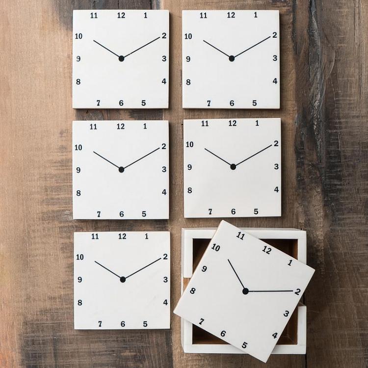 Набор из шести подставок под стаканы в футляре Часы Set Of 6 Coasters Clock In Case