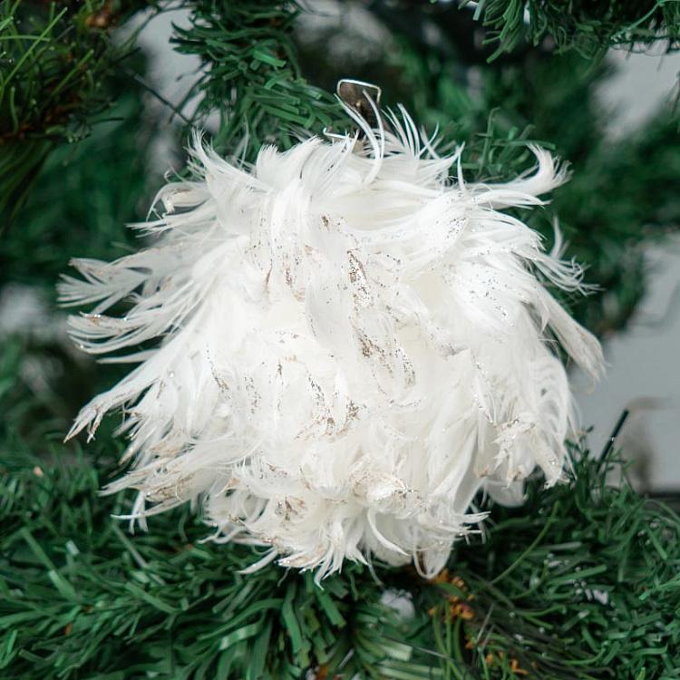 Ёлочная игрушка Белая роза из перьев на прищепке Feather Rose On Clip White 12 cm