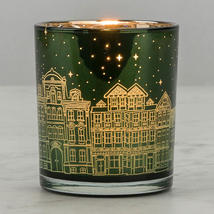 Подсвечник Ночной город Houses Candle Holder Green
