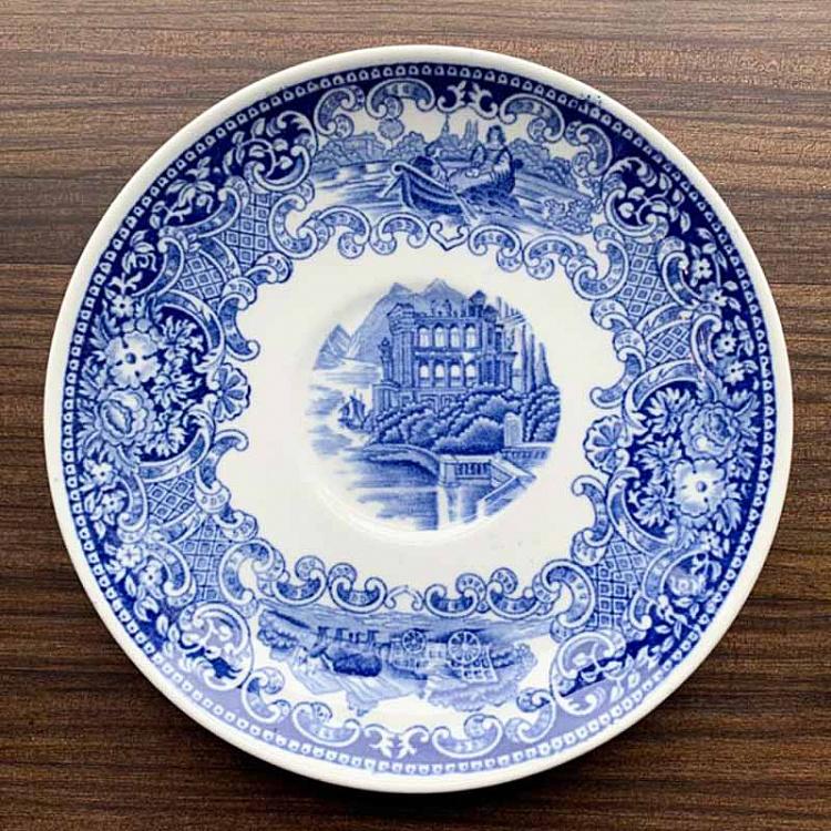 Винтажная тарелка белая с голубым мотивом 14, M Vintage Plate Blue White Medium 14