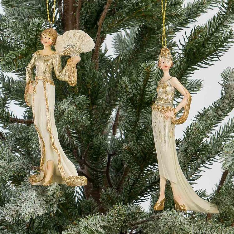 Набор из двух ёлочных игрушек Леди в кремовых платьях Set Of 2 Ladies Cream Gold 15 cm