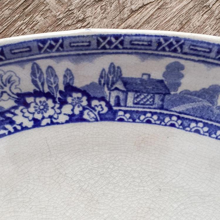 Винтажная овальная тарелка с голубым мотивом 1 Vintage Plate Blue White Oval 1