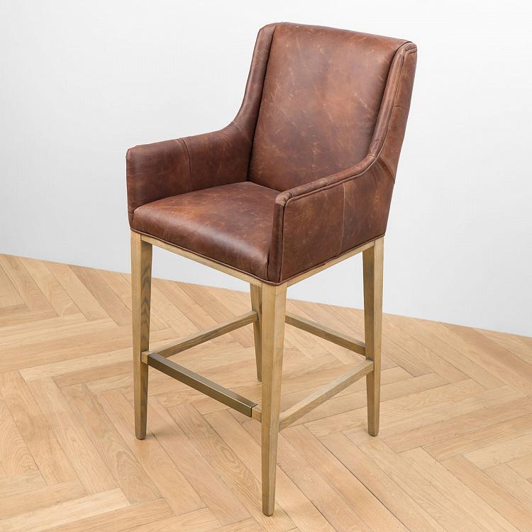 Барный стул с подлокотниками Маргарита, светлые ножки Margarita Barstool With Arms, Oak Brown
