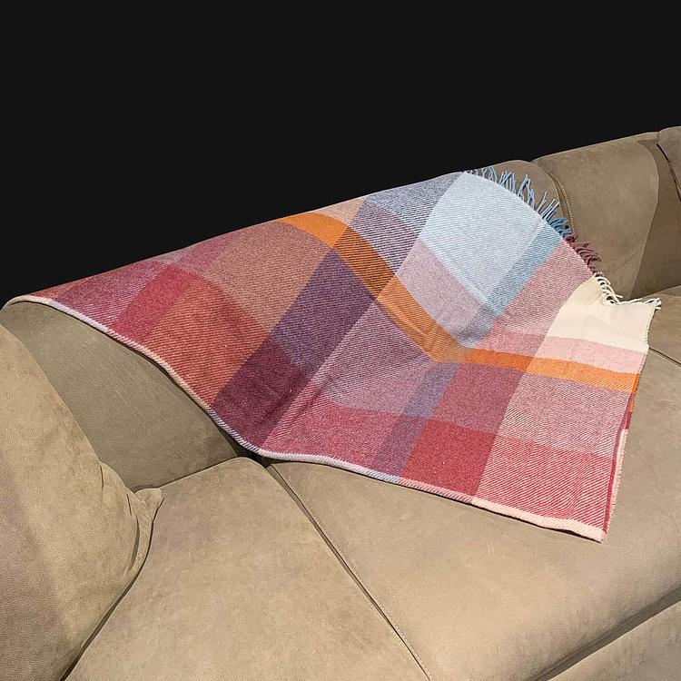 Шерстяной плед Арекипа в голубую, коричневую и бордовую клетку, 120x180 см Arequipa Plaid Blue Brown Wine 120x180 cm