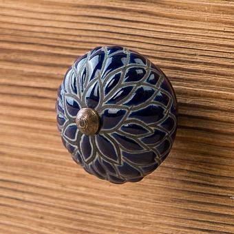 Мебельная ручка Etched Dark Blue Dahlia Ceramic Knob