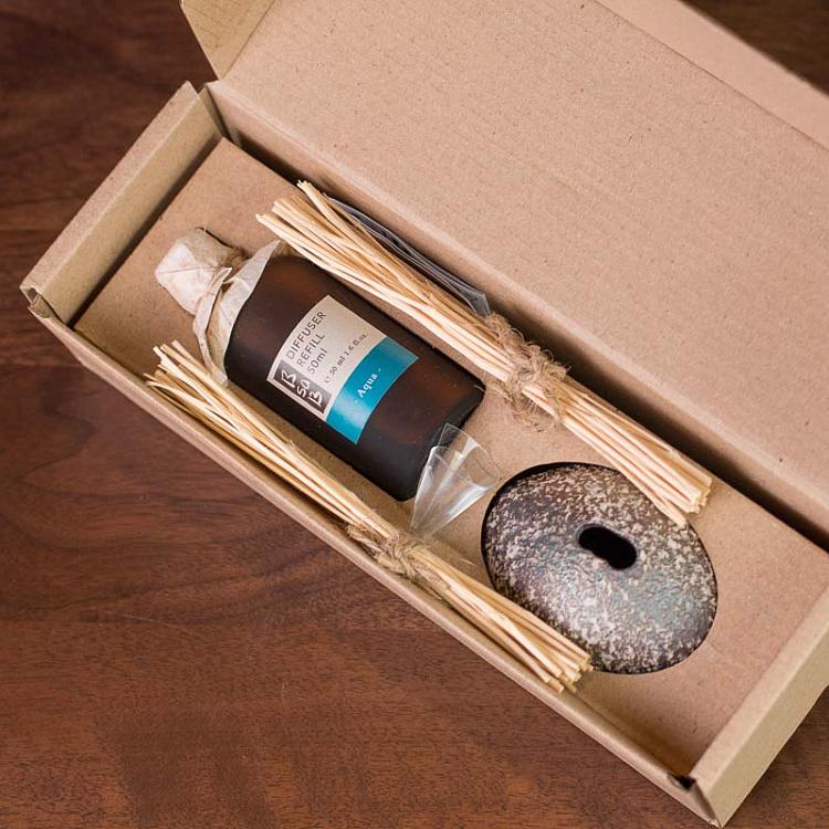 Аромадиффузор набор Камень Вода (палочки, жидкость, камень), 50 мл Diffuser Stone Aqua 50 ml