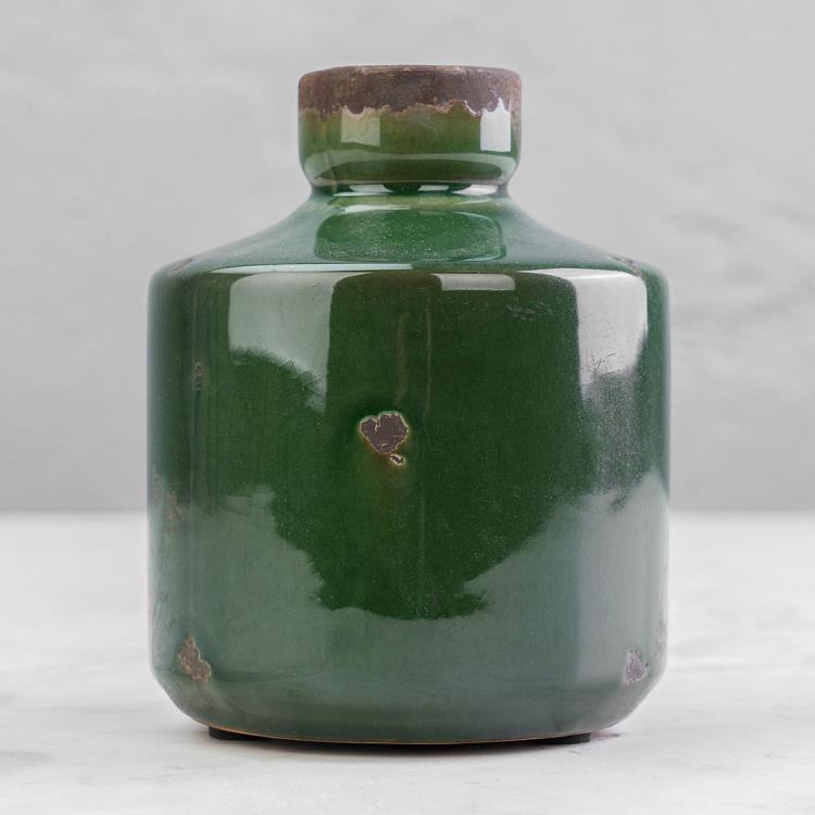 Низкая оливковая керамическая мини-ваза Бутыль Bottle Vase Olive Green Low