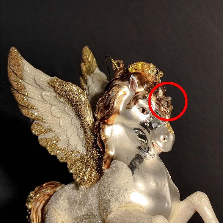 Ёлочная игрушка Фэнтезийный единорог с крыльями дисконт1 Glass Fantasy Unicorn With Wings White/Gold 15 cm discount1
