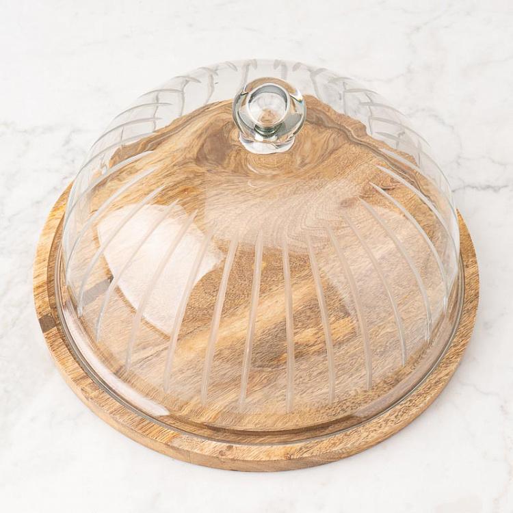 Деревянная доска с полосатым стеклянным колпаком Glass Stripes Cover With Wooden Plate