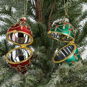 Set Of 2 Xmas Egg Boxes Jewel Red Green 11 cm