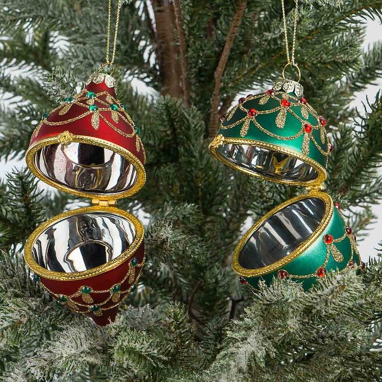 Набор из двух ёлочных игрушек-шкатулок красной и зелёной Set Of 2 Xmas Egg Boxes Jewel Red Green 11 cm