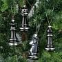 Набор из 4-х ёлочных игрушек Set Of 4 Glass Chess Black 10 cm