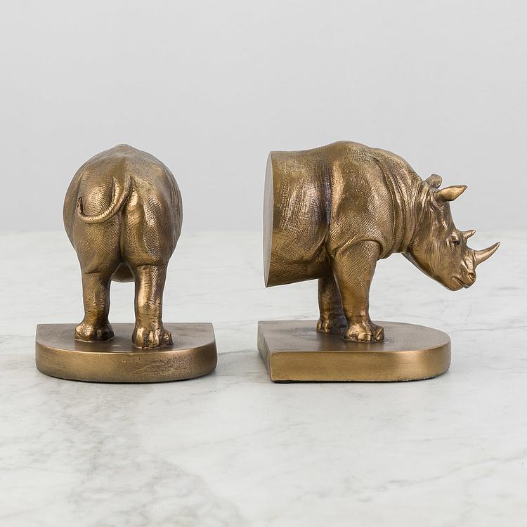 Набор из двух держателей для книг Носорог на овальной подставке Bookend Rhino On Oval Stand
