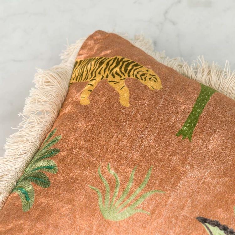 Декоративная подушка с бахромой Шафрановые тигры Cushion With Fringes Tiger Safron