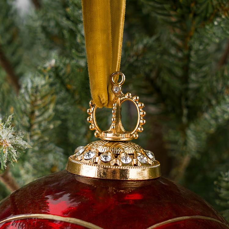 Ёлочная игрушка Красный шар с золотым орнаментом, L Modern Pattern Aged Ball Red 12 cm