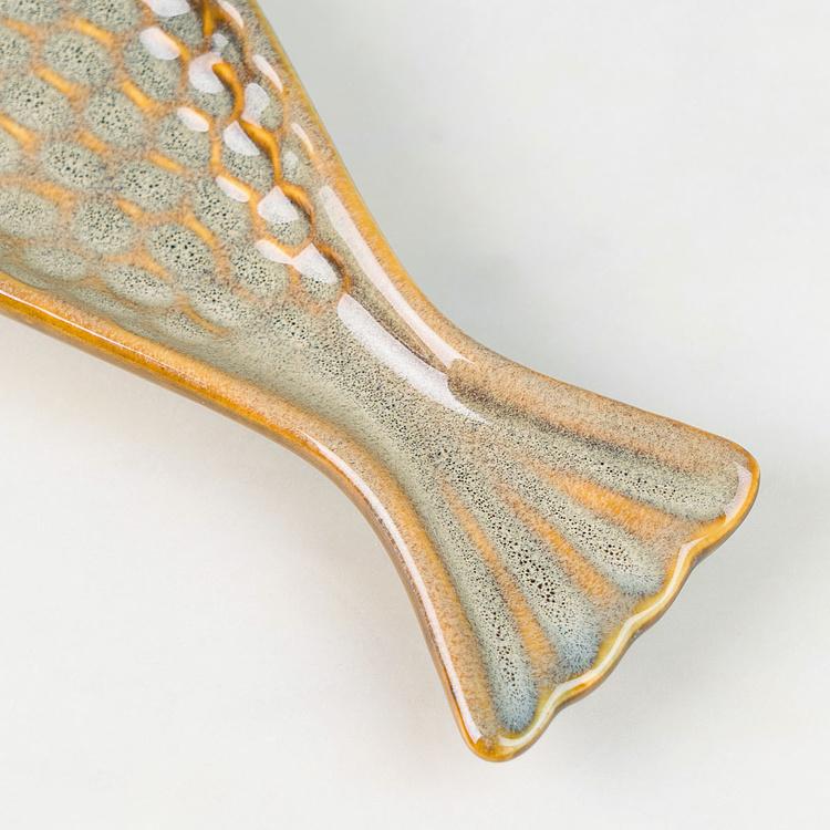 Сервировочное блюдо в виде рыбы с сотами в цветовой технике Тай-Дай Honeycombed Fish Tray Tye And Dye