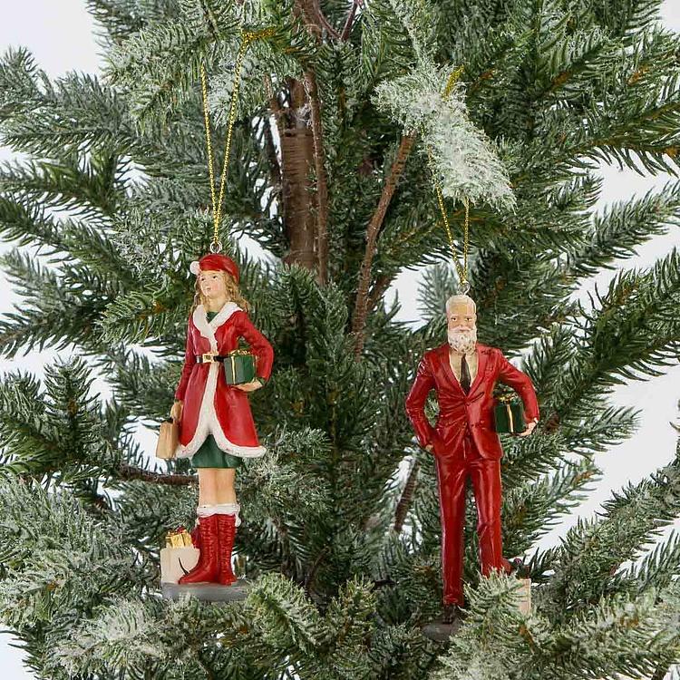 Набор из двух ёлочных игрушек Семейная пара с покупками Set Of 2 Xmas Shopping Couple 12,5 cm