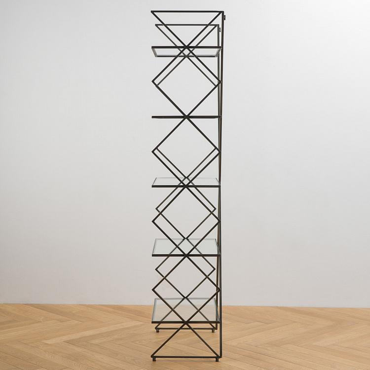 Железный стеллаж со стеклянными полками Зигзаг Iron Shelf Zig Zag Metal And Glass