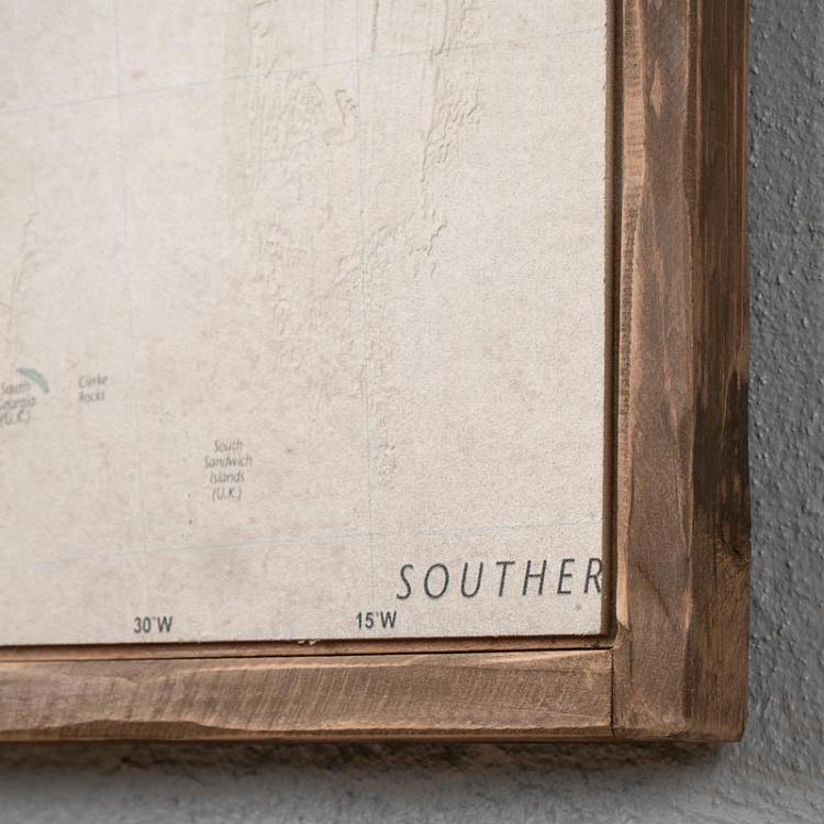 Винтажная картина-принт из четырёх частей Карта мира Set Of 4 Panels Wood Vintage Worldmap