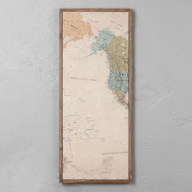 Винтажная картина-принт из четырёх частей Карта мира Set Of 4 Panels Wood Vintage Worldmap