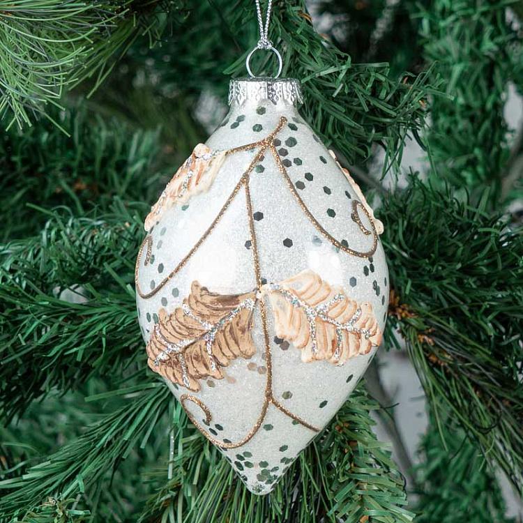 Набор из трёх ёлочных игрушек с листочками Set Of 3 Glass Leaf Balls White 14,5 cm