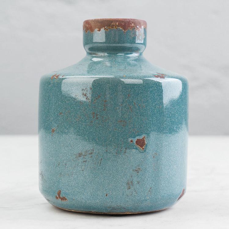 Низкая серо-голубая керамическая мини-ваза Бутыль Bottle Vase Grey Blue Low